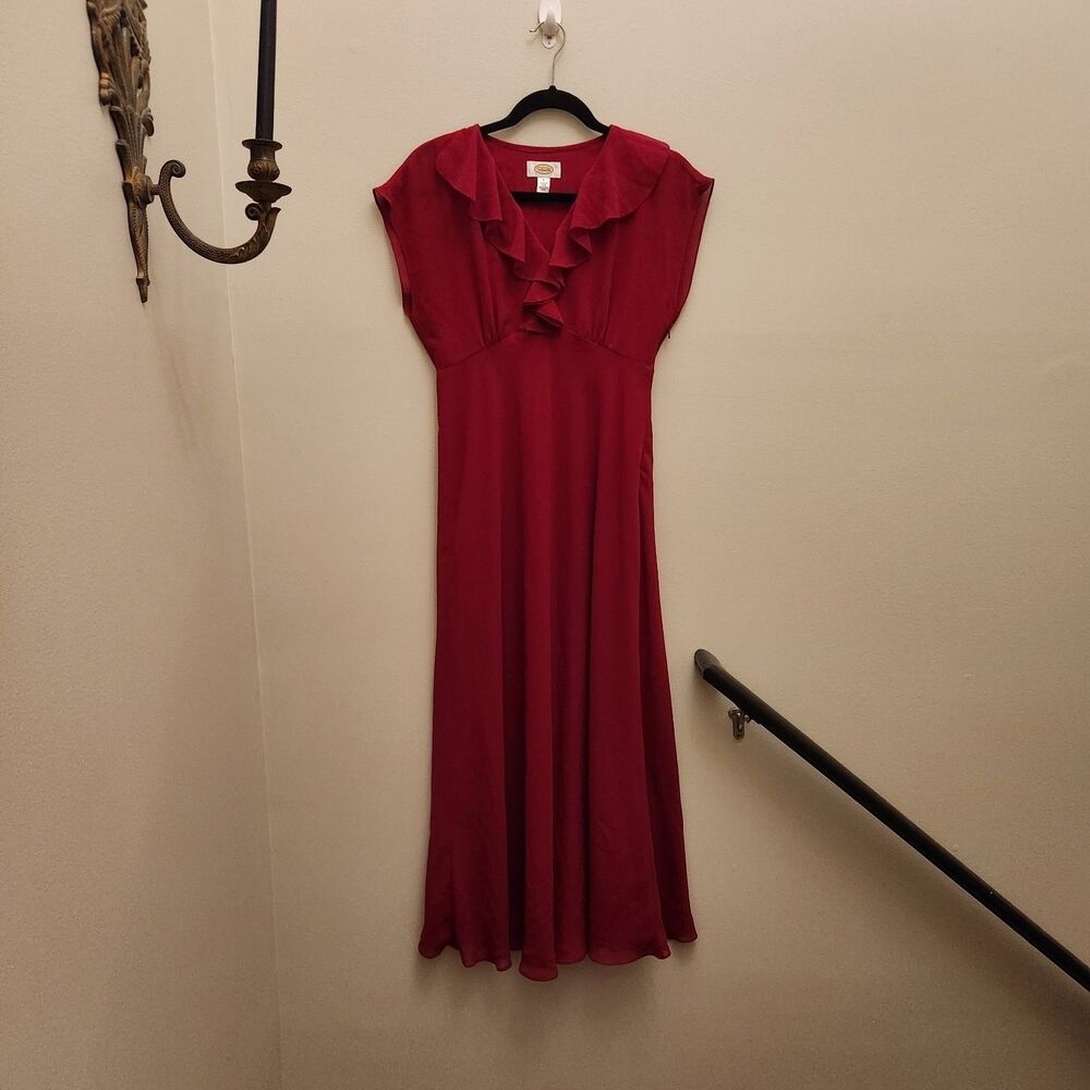 Vtg Talbots Red Ruffle Chiffon Maxi Dress Empire Waist Romantic Valentine Whimsy